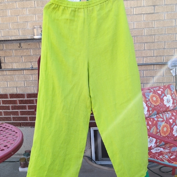 Kiwi Green Wide-Leg Pants 100% Linen - Picture 4 of 6